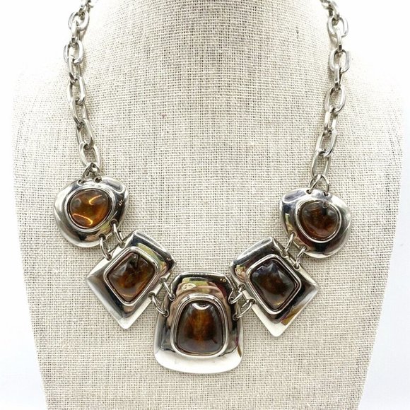 Jewelry  Lia Sophia Necklace Kiam Family Silver Plate Amber Tone 162 